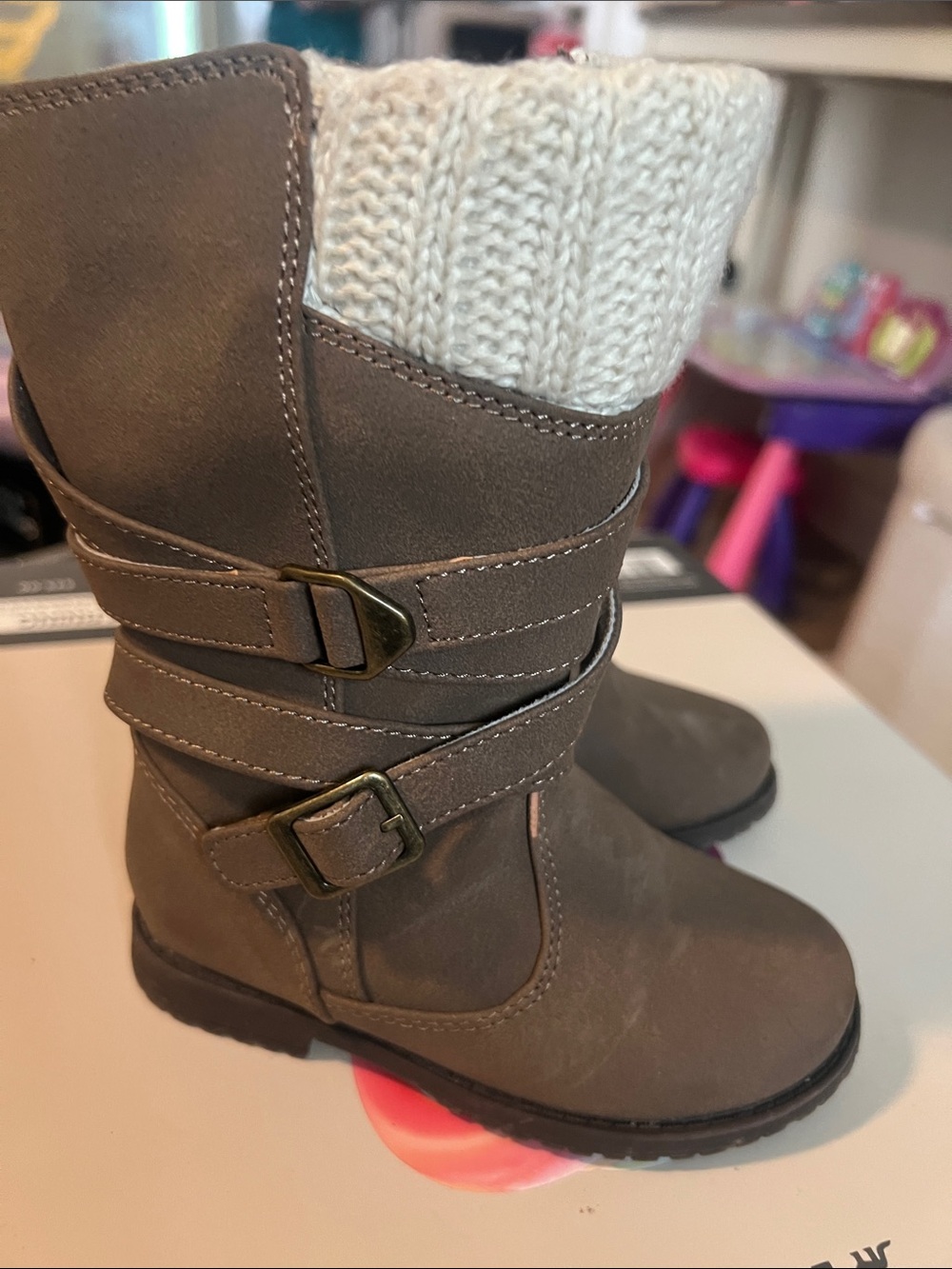 Rachel Shoes Brown Boots with Cream Knit Cuff